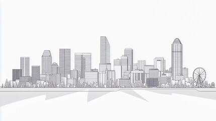 Highly detailed vector illustration of the Denver skyline in elegant line art style