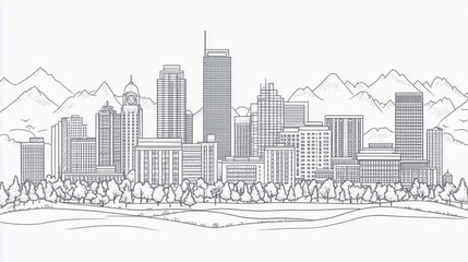 Obraz premium Highly detailed vector illustration of the Denver skyline in elegant line art style