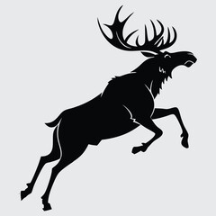 A moose charging through the forest image silhouette design vector art and illustration