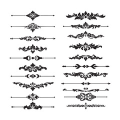 vintage calligraphic design elements vector set with ornate borders and flourishes