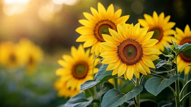 yellow sunflower blooming on field with gentle sunlight