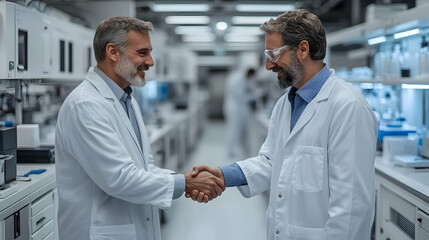 Obraz premium Scientists Handshake in Modern Laboratory