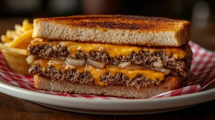 Juicy Double Cheeseburger Melt with Crispy Fries