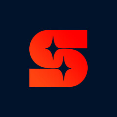 Red Gradient Letter S Logo with Stars on Dark Background