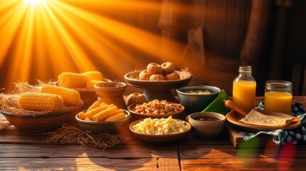 Golden Corn Harvest Feast Rustic Table Setting