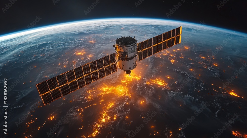Poster a satellite is positioned in orbit around earth, collecting crucial telemetry data while monitoring 