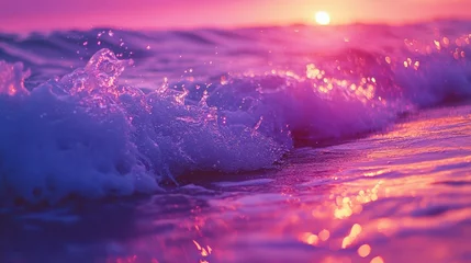 Fototapete Rund Sunset waves ocean shore photography coastal landscape serene view last light of sunset high fidelity © Kitsada