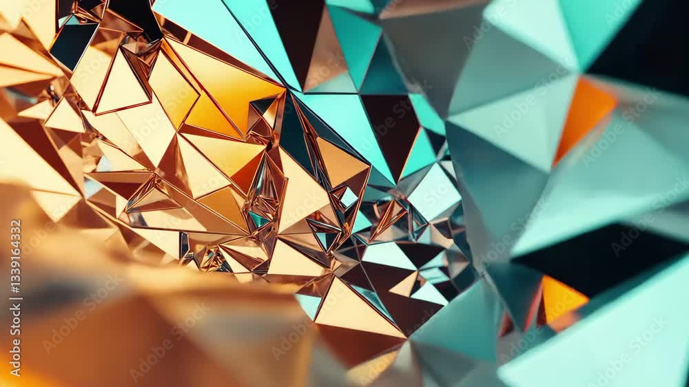 Poster geometric low poly abstract design with blue and bronze tones depicting modern technology, blue and 