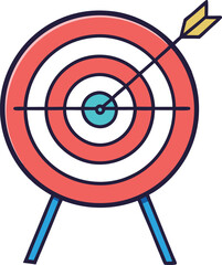 Target with Arrow Hitting Bullseye Vector Illustration, A simple and colorful vector illustration of a target with an arrow hitting the bullseye, representing focus and achievement.
