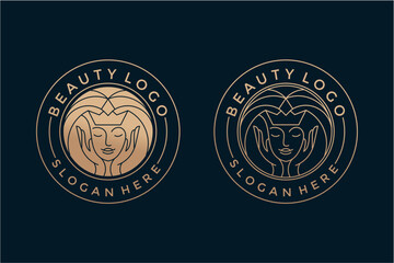 Rose Gold Beauty Logos: Minimalist Line Art Woman Face and Circle Designs