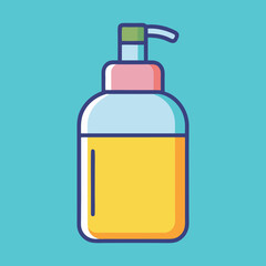 Soap Dispenser Bottle Vector Illustration, A vibrant vector illustration of a soap dispenser bottle with a pump and a clear, colorful design.
