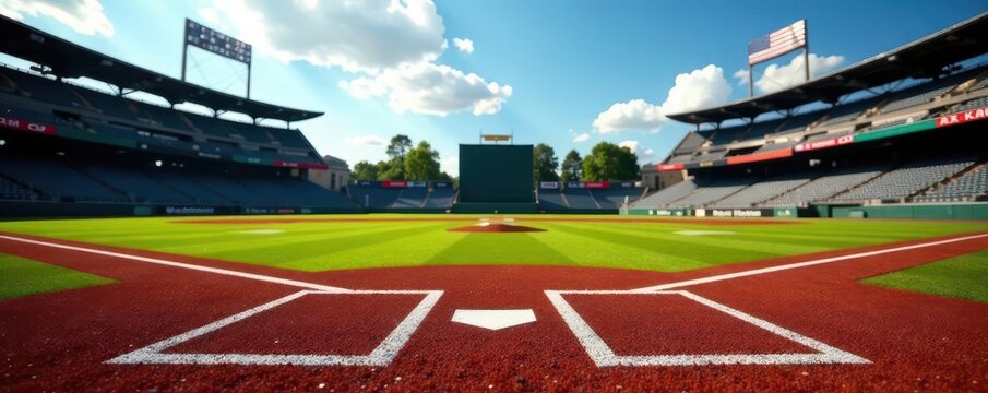 Batter's eye view, home plate in baseball diamond , image, league, stadium