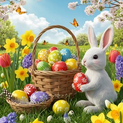 easter bunny and easter eggs