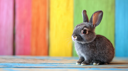 Obraz premium A cute baby bunny with colorful background 