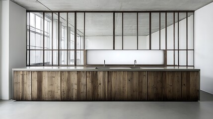 Modern loft kitchen interior with rustic cabinet