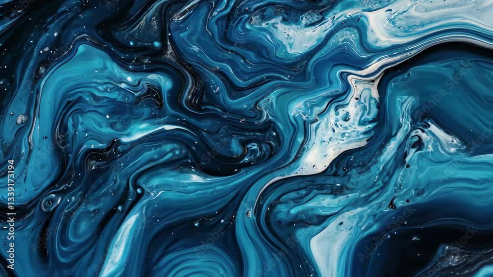 Leinwandbilder Fluid waves of vivid blue on a black backdrop create a mesmerizing visual effect in a dynamic abstract display, Animated blue Fluid Waves In black background