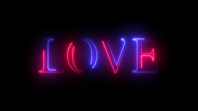 Neon text word Love. glowing neon text love message. valentines day concept.