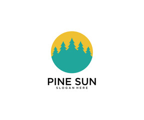 Simple Pine Sun Logo Design With Circle Frame