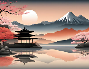 Beautiful japanese style landscape illustration background