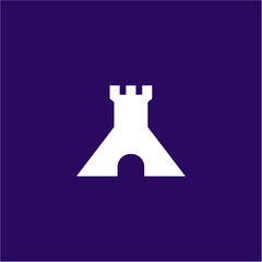 Simple White Fortress Icon On Dark Purple Background