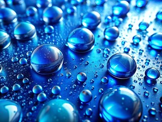 Abstract Blue Liquid Drops Close-Up: Decorative Background Texture