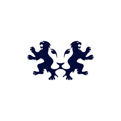 Symmetrical Dark Blue Lion Crest on White Background