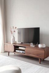 Minimalist media console with TV and accessories