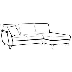 a stylish line drawing of a modern sectional sofa with a comfortable pillow