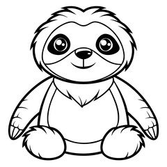 Obraz premium a cute cartoon sloth smiles sweetly, illustrated in black and white, ready for coloring or design work