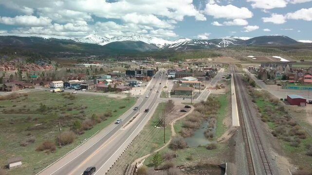 Aerial footage of the statutory town of Fraser, located in Grand County, Colorado, United States