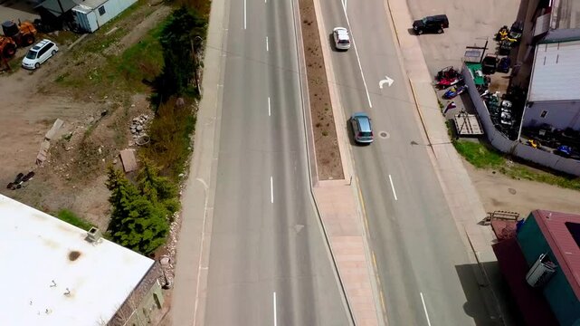 Ascending aerial footage of the mountain statutory town of Fraser in Grand County, Colorado, USA