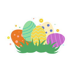 Fototapeta premium Colorful Easter Eggs with Festive Patterns in Green Grass 