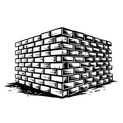 a corner brick wall with shadow, rendered in black and white. It depicts the construction, solid and structure