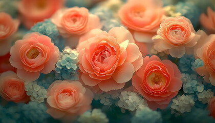 Obraz premium Soft peach roses, dreamy bouquet