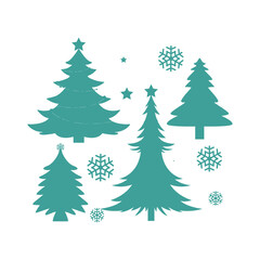 Teal Christmas Trees And Snowflakes Illustration