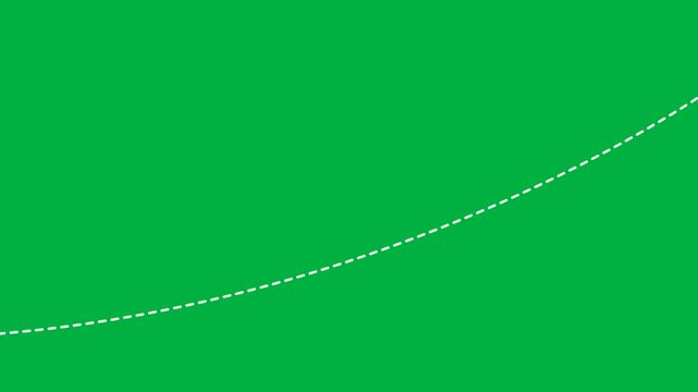 animated airplane fly up straight and down on path with dot line trail, animation footage video isolated on green background with alpha channel(transparent).
