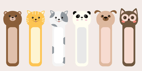 Adorable Animal Bookmarks. Cartoon Style Design Vector