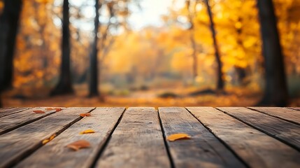 Fototapeta premium a wood table with trees in the background