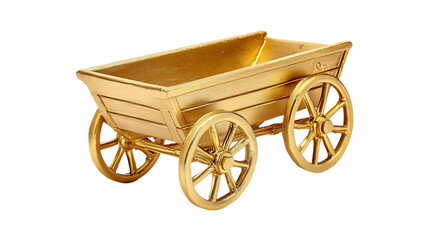 Golden wagon model antique wheels cart Isolated on Transparent Background