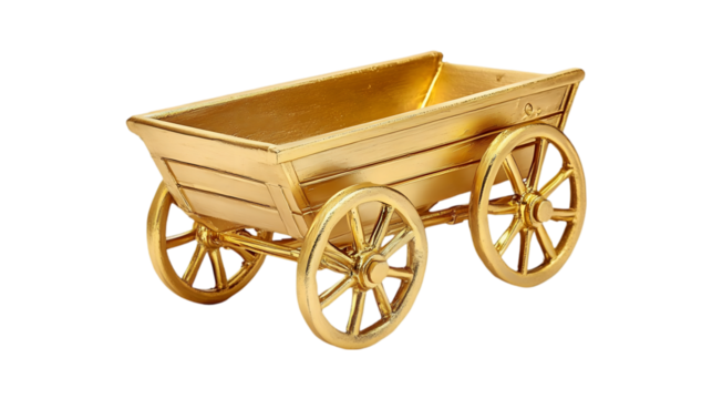 Golden wagon model antique wheels cart Isolated on Transparent Background - Powered by Adobe