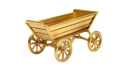 Golden Wheelbarrow Miniature Rustic Farm Decor Gold Cart Isolated on Transparent Background