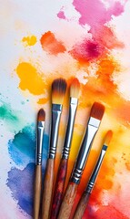 a group of brushes on a colorful background