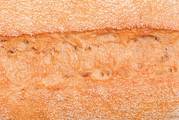 Buckwheat baguette as background. Bread texture macro photo.