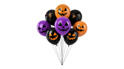 Halloween Jack-o-lantern Balloons Festive Party Decorations, Isolated on Transparent Background