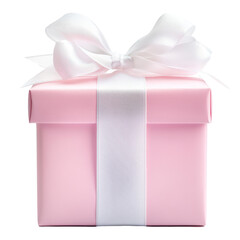 Pink Present: A beautifully wrapped pink gift box, adorned with a pristine white satin ribbon and bow, evokes anticipation and the joy of giving, perfect for special occasions.