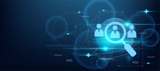  business hiring right person concept icon, blue tech abstract background