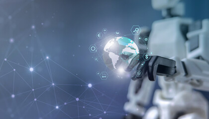 Visionary Holding a Holographic Global Network, Pioneering Worldwide Connectivity and Innovation in a Futuristic Digital Universe