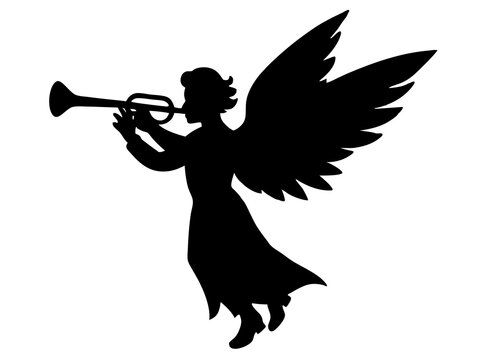 recommend clip art: Angel with Trumpets  black silhouette  vector,Angel clipart
