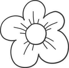 Cute flower party doodle. Sketch of Birthday decoration, gift box, cake, party hats in sketch style. Hand drawn vector illustration isolated on white background