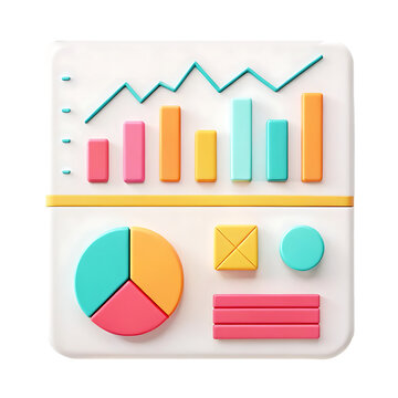 Colorful 3D infographic charts and graphs.